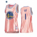 Camisetas NBA Mujer Golden State Warriors NO.1 Damion Lee 75th Aniversario Rosa Oro 2022
