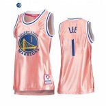 Camisetas NBA Mujer Golden State Warriors NO.1 Damion Lee 75th Aniversario Rosa Oro 2022