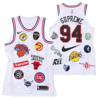 Camisetas NBA #94 Supreme x Nike Logo Blanco