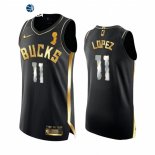 Camisetas NBA Milwaukee Bucks Brook Lopez 2021 Finales Negro Oro