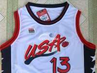 Camisetas NBA de Karl Malone USA 1996 Blanco
