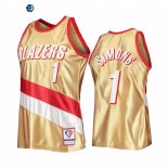 Camisetas NBA Portland Trail Blazers NO.1 Anfernee Simons 75th Aniversario Oro Hardwood Classics