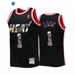 Camisetas NBA Miami Heat NO.1 Chris Bosh 75th Aniversario Negro Throwback 2022