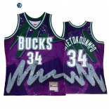 Camisetas NBA Milwaukee Bucks NO.34 Giannis Antetokounmpo Purpura Throwback 2022