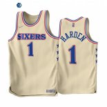 Camisetas NBA Earned Edition Philadelphia 76ers NO.1 James Harden Crema 2022-23