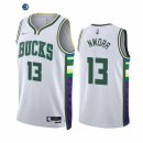 Camisetas NBA Nike Milwaukee Bucks NO.13 Jordan Nwora 75th Diamante Blanco Ciudad 2021-22