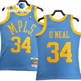Camisetas NBA Los Angeles Lakers NO.34 Shaquille O'neal Azul Claro Retro 2001 02