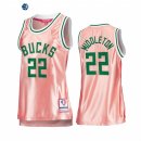 Camisetas NBA Mujer Milwaukee Bucks NO.22 Khris Middleton 75th Aniversario Rosa Oro 2022