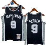 Camisetas NBA San Antonio Spurs NO.9 Tony Parker Negro Retro 2002 03