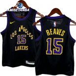 Camisetas NBA Ninos Los Angeles Lakers NO.15 Austin Reaves Negro Ciudad 24/25