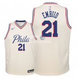 Camisetas de NBA Ninos Philadelphia Sixers Joel Embiid Nike Crema Ciudad 2018