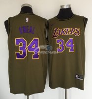 Camisetas NBA Salute To Servicio Los Angeles Lakers Shaquille O'Neal Nike Ejercito Verde 2018