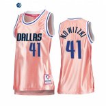Camisetas NBA Mujer Dallas Mavericks NO.41 Dirk Nowitzki 75th Aniversario Rosa Oro 2022