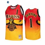 Camisetas NBA Atlanta Hawks NO.1 Jalen Johnson Oro Rojo Hardwood Classics 2022-23