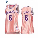 Camisetas NBA Mujer Los Angeles Lakers NO.6 LeBron James 75th Aniversario Rosa Oro 2022