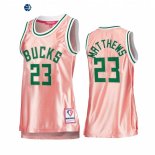 Camisetas NBA Mujer Milwaukee Bucks NO.23 Wesley Matthews 75th Aniversario Rosa Oro 2022
