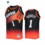 Camisetas NBA Phoenix Suns NO.1 Devin Booker Negro Naranja Hardwood Classics 2022