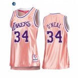 Camisetas NBA Mujer Los Angeles Lakers NO.34 Shaquille O'Neal 75th Aniversario Rosa Oro 2022