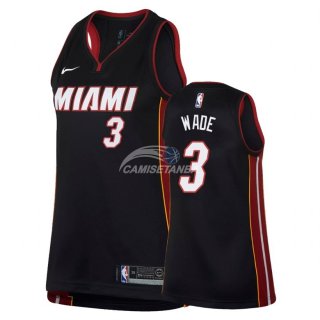 Camisetas NBA Mujer Dwyane Wade Miami Heat Negro Icon