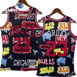 Camisetas NBA Chicago Bulls NO.23 Michael Jordan Slap Sticker Negro Retro 1997 98