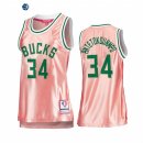 Camisetas NBA Mujer Milwaukee Bucks NO.34 Giannis Antetokounmpo 75th Aniversario Rosa Oro 2022