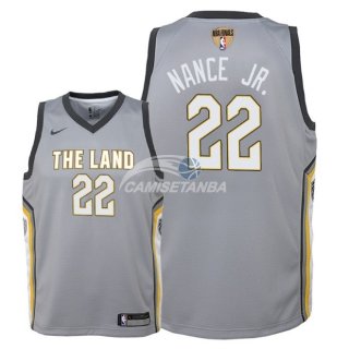 Camisetas de NBA Ninos Larry Nance Jr Cleveland Cavaliers 2018 Finales Nike Gris Ciudad Parche