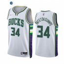 Camisetas NBA Nike Milwaukee Bucks NO.34 Giannis Antetokounmpo 75th Diamante Blanco Ciudad 2021-22