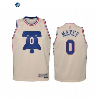 Camisetas de NBA Ninos Edición ganada Philadelphia 76ers Tyrese Maxey Crema 2021