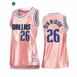 Camisetas NBA Mujer Dallas Mavericks NO.26 Spencer Dinwiddie 75th Aniversario Rosa Oro 2022