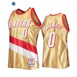 Camisetas NBA Portland Trail Blazers NO.0 Damian Lillard 75th Aniversario Oro Hardwood Classics