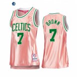 Camisetas NBA Mujer Boston Celtics NO.7 Jaylen Brown 75th Aniversario Rosa Oro 2022