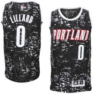 Camisetas NBA Luces Ciudad Lillard Portland Trail Blazers Negro