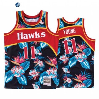 Camisetas NBA Atlanta Hawks Trae Young Negro Floral Hardwood Classics