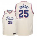 Camisetas de NBA Ninos Philadelphia Sixers Ben Simmons Nike Crema Ciudad 2018
