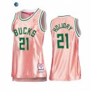 Camisetas NBA Mujer Milwaukee Bucks NO.21 Jrue Holiday 75th Aniversario Rosa Oro 2022