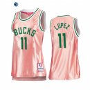 Camisetas NBA Mujer Milwaukee Bucks NO.11 Brook Lopez 75th Aniversario Rosa Oro 2022