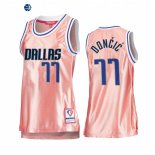 Camisetas NBA Mujer Dallas Mavericks NO.77 Luka Doncic 75th Aniversario Rosa Oro 2022